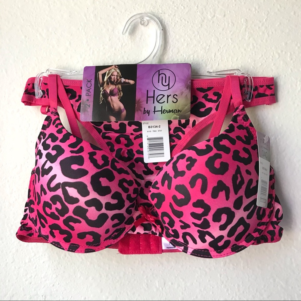 Hers by Herman Leopard Bra Thong Panty Set 34C M